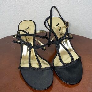 Nina Black Sandal Rhinestone Heel Size 8